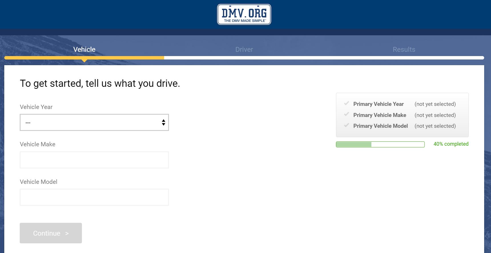 Form to select your vehicle