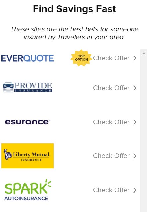 links to external insurance provider and comparison websites