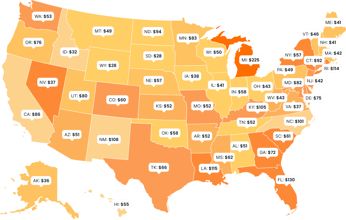 Heatmap of the US for car insurance