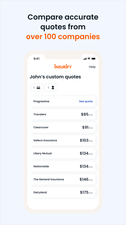 Screenshot of Insurify’s mobile app for comparing auto insurance quotes