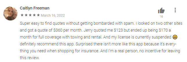 Jerry positive review of mobile app