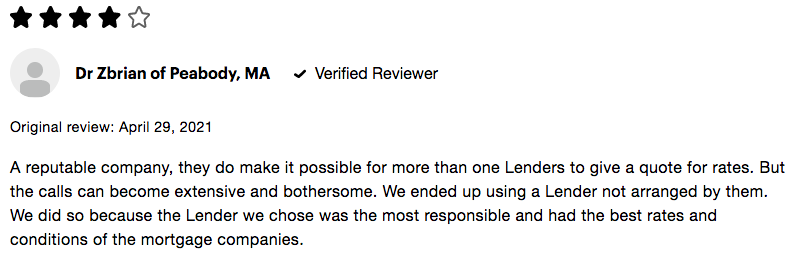 4 star review describing lendingtree as a reputable company